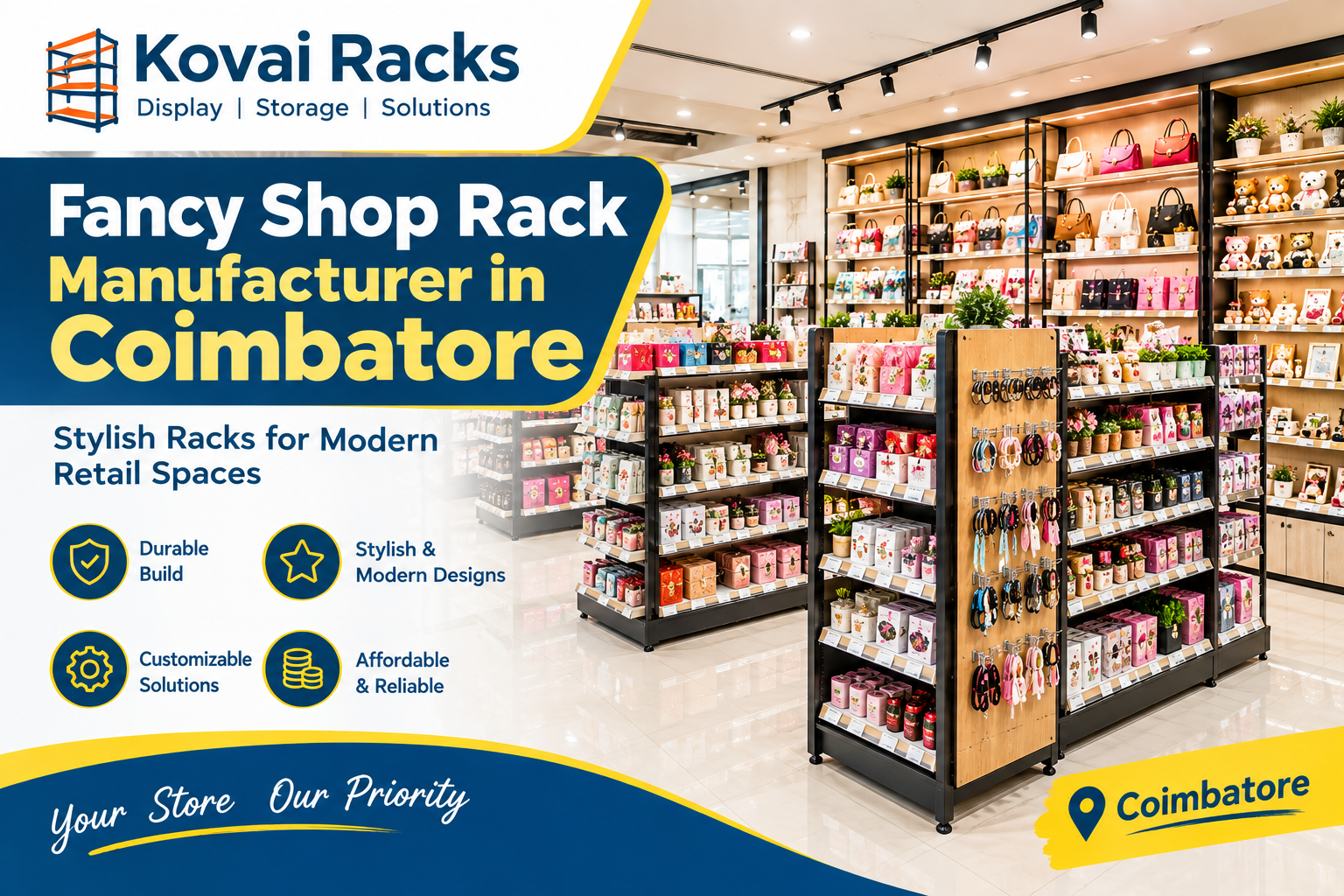 Premium Quality Fancy Shop Rack Manufacturer Delivering Durable Retail Display Solutions Across Coimbatore, Tamil Nadu